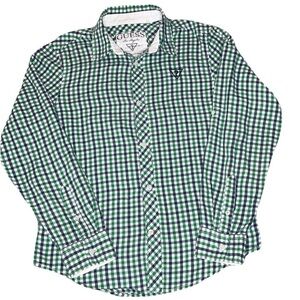 Guess Kids Green and Blue Checkered Button Down Shirt Size L 16/18